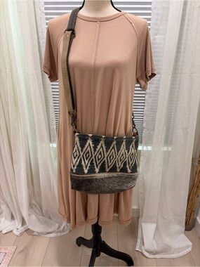 Myra Bag Diamond-Pattern Crossbody Bag in Charcoal and Cream